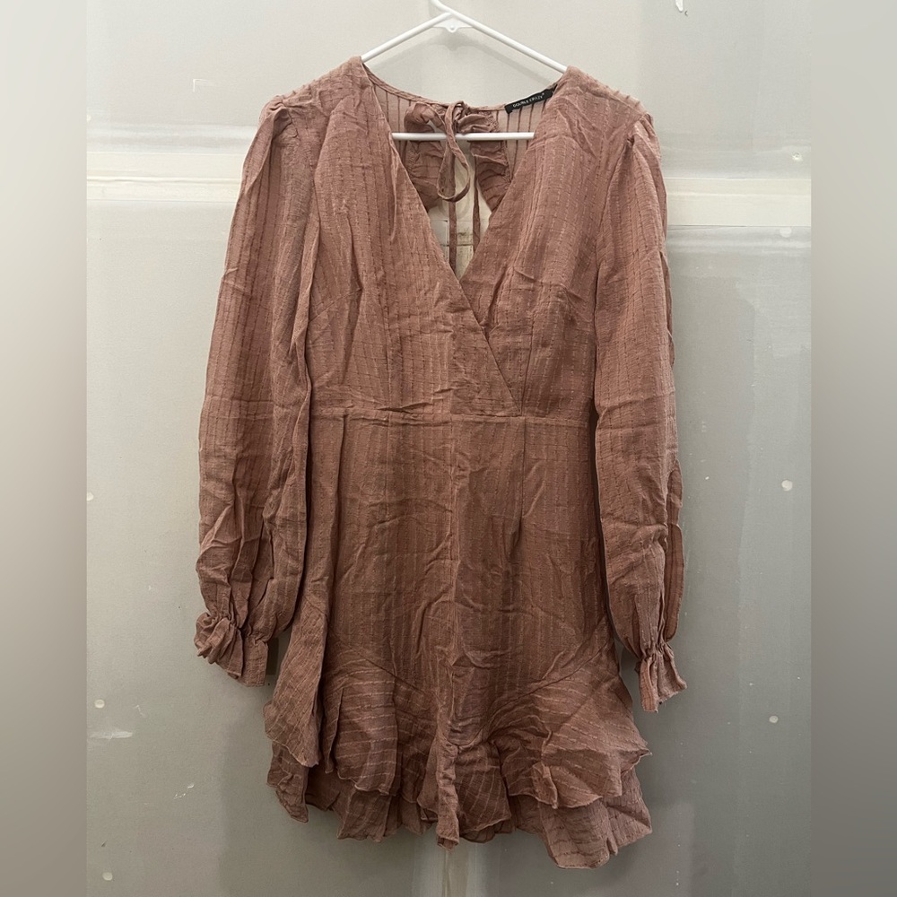 SHEIN Dusty Rose Long Sleeve Mini Dress